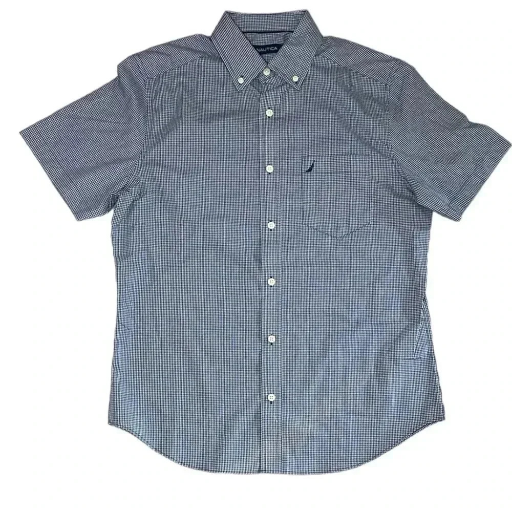 Nautica navy and white gingham button down shirt sz S